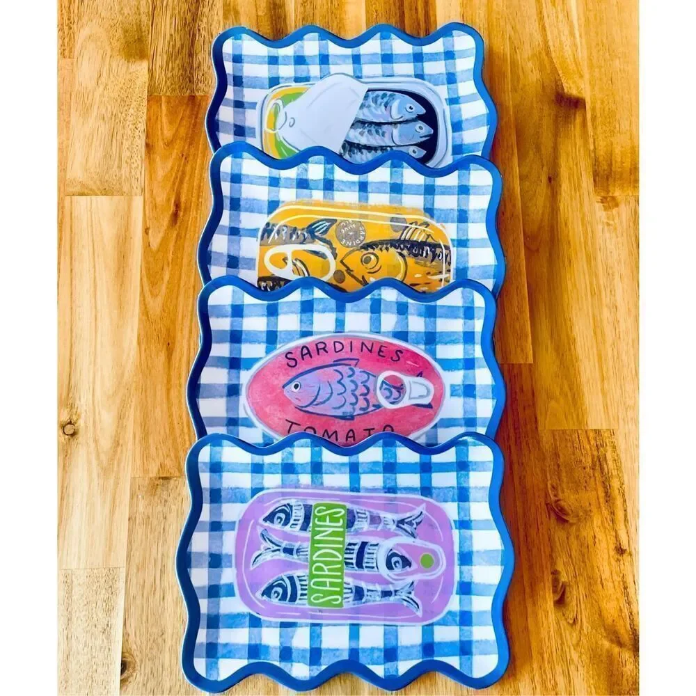 NWT C&C California Set of 4 Sardines Square Melamine Appetizer 9” plates Trays